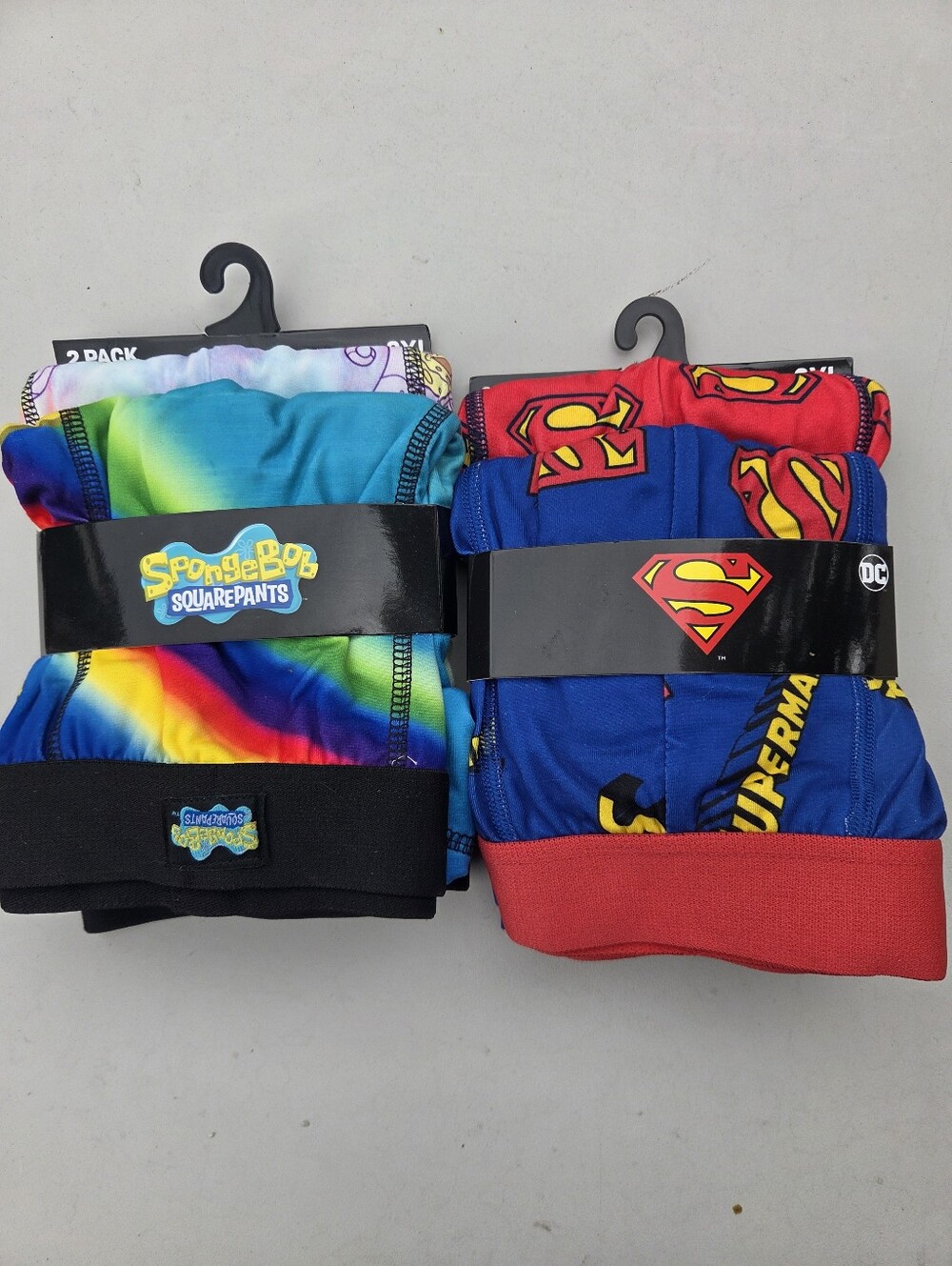 SpongeBob & Superman Mens Boxer Briefs - Multicolor Tie-Dye + Blue/Red